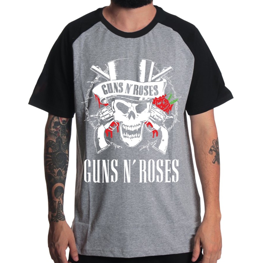 Rockwear Brasil - Camiseta Raglã Guns n' Roses Rockwear Preta