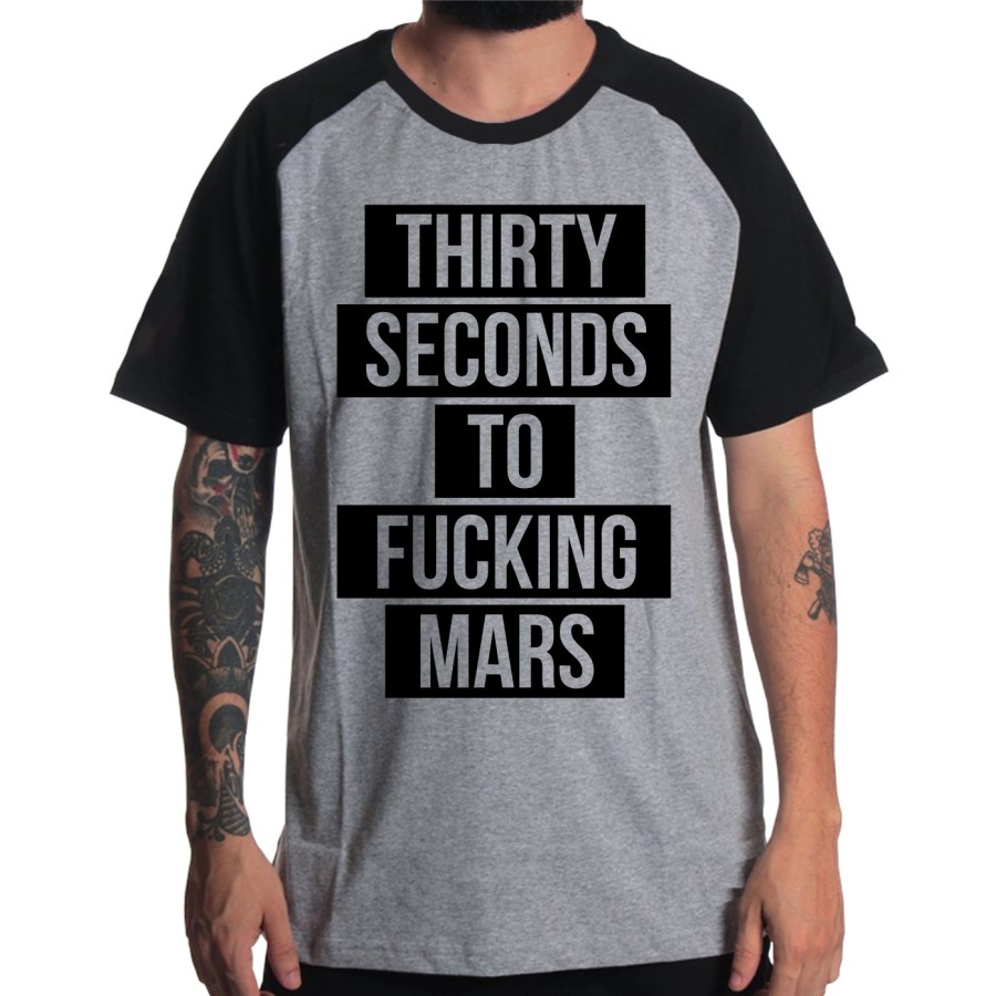 Rockwear Brasil - Camiseta Raglã 30 Seconds To Mars 3 Rockwear Preta