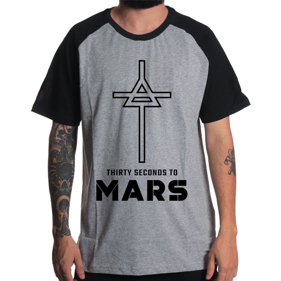 Rockwear Brasil - Camiseta Raglã 30 Seconds To Mars 5 Rockwear Preta