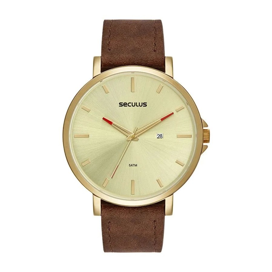 Rockwear Brasil - Relógio Masculino Minimalista Couro Dourado